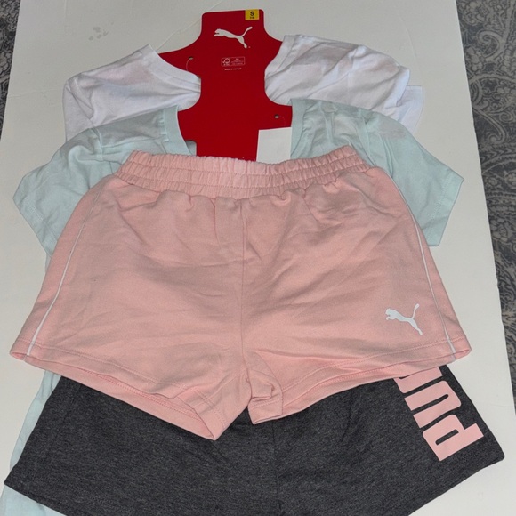 Puma Kids' girls White Tee with short Pastel Accents 4 pieces set size 7/8 - Picture 2 of 5